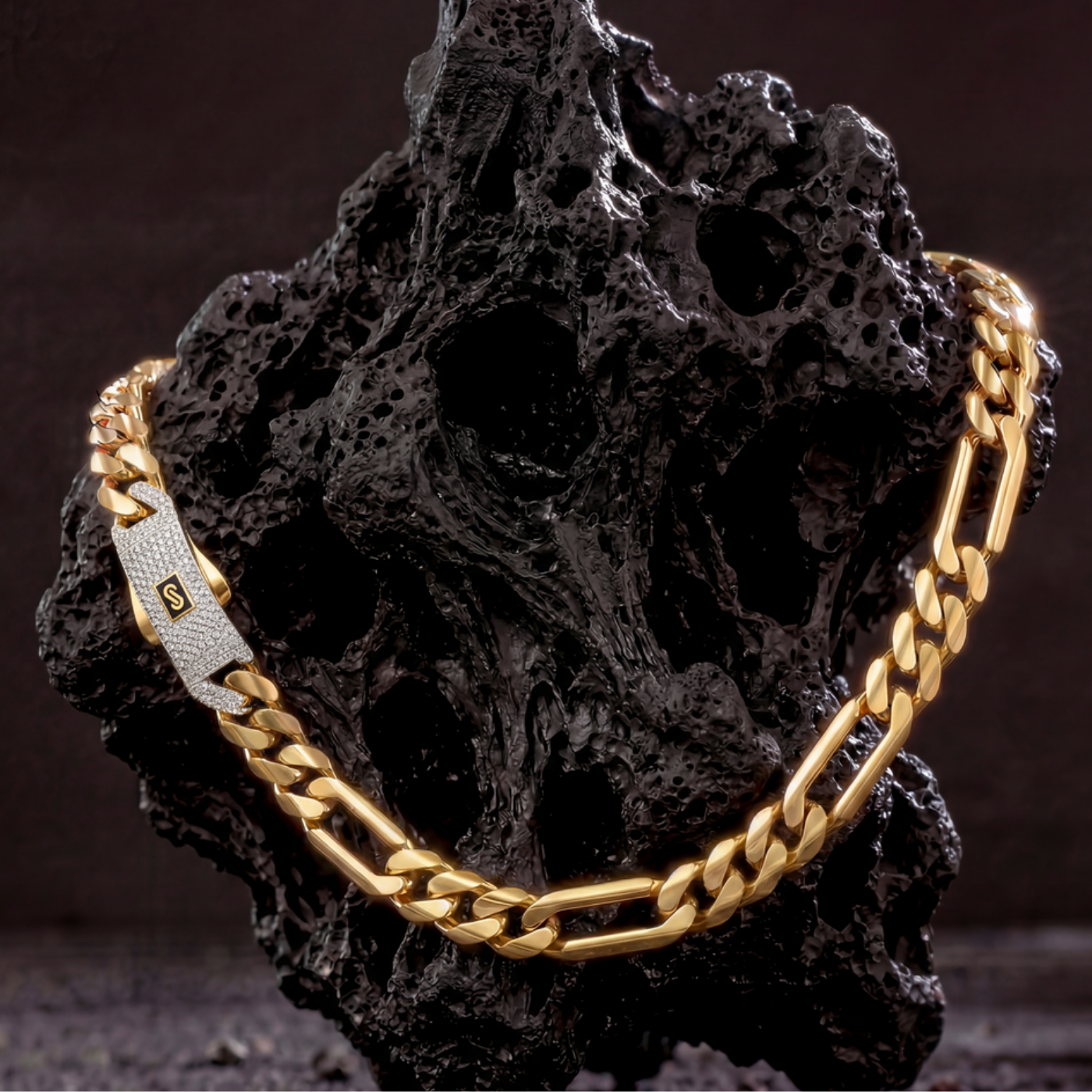 Men's Necklace- Monaco Chain FIGARO Pavé Lock