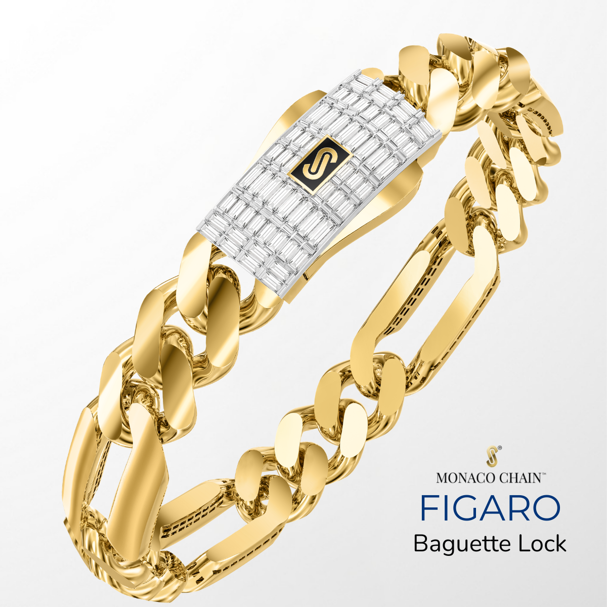 Men's Bracelet - Monaco Chain FIGARO Baguette Lock