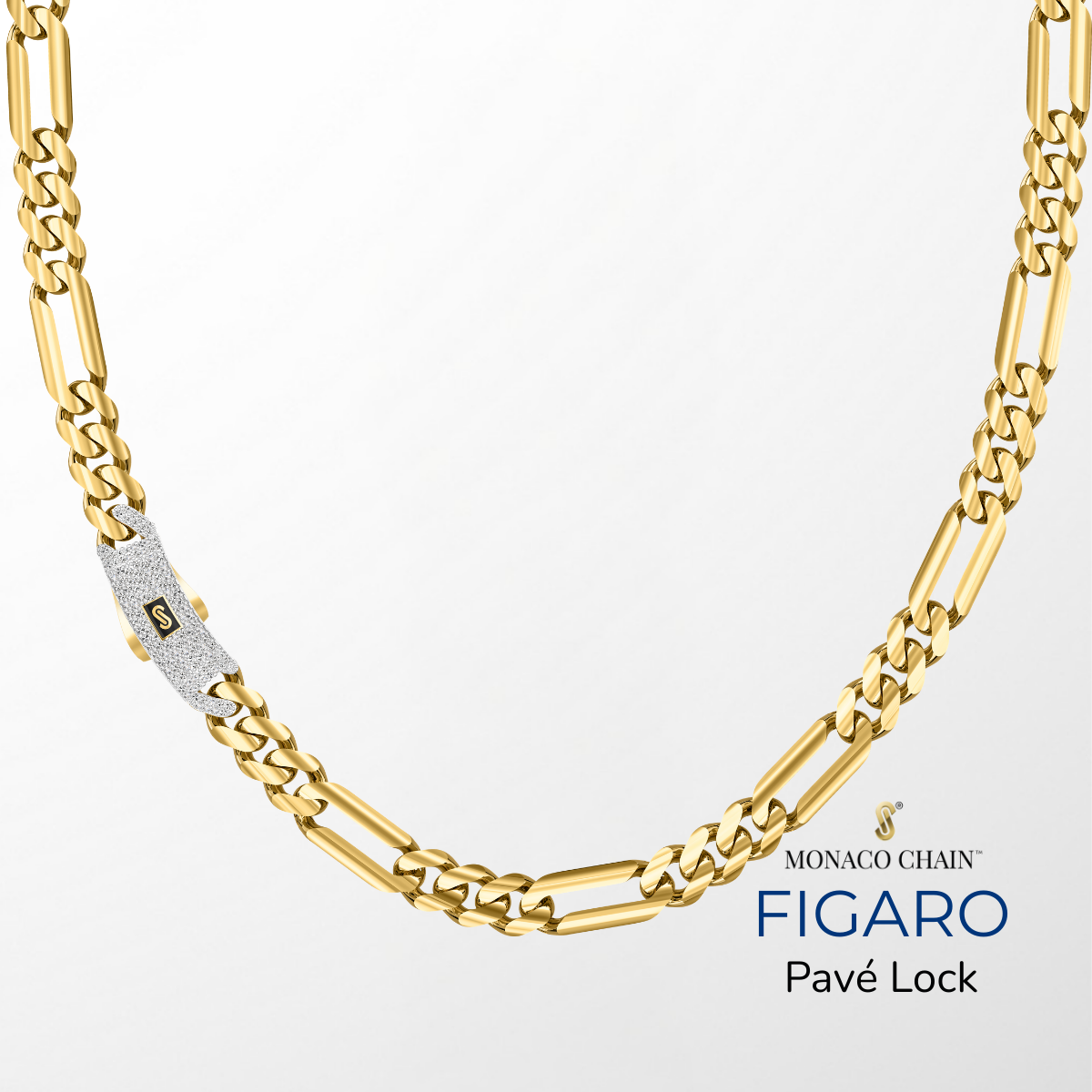 Men's Necklace- Monaco Chain FIGARO Pavé Lock