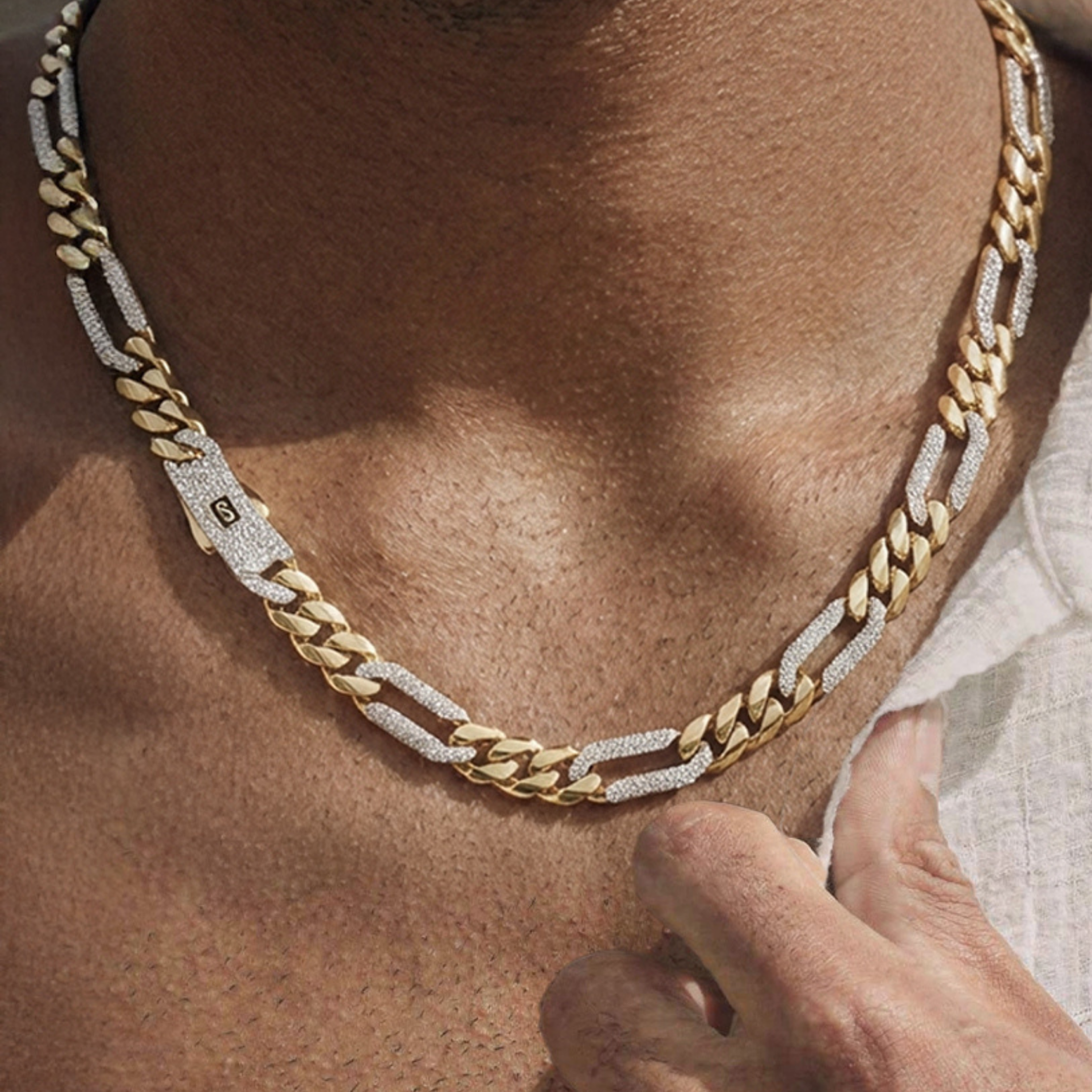 Men's Necklace - Monaco Chain FIGARO Alternate Pavé