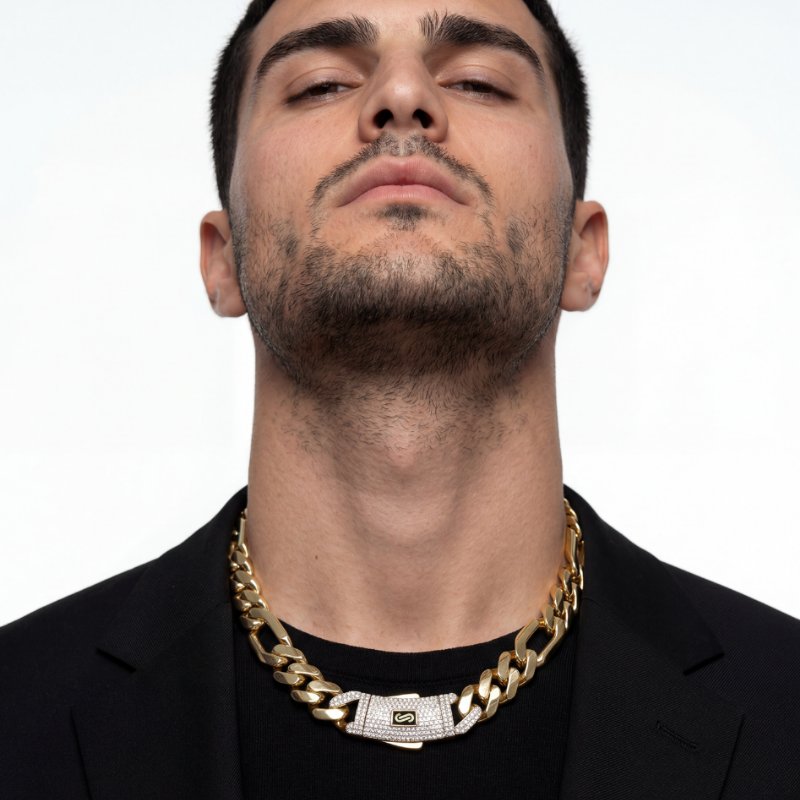 Men's Necklace- Monaco Chain FIGARO Pavé Lock