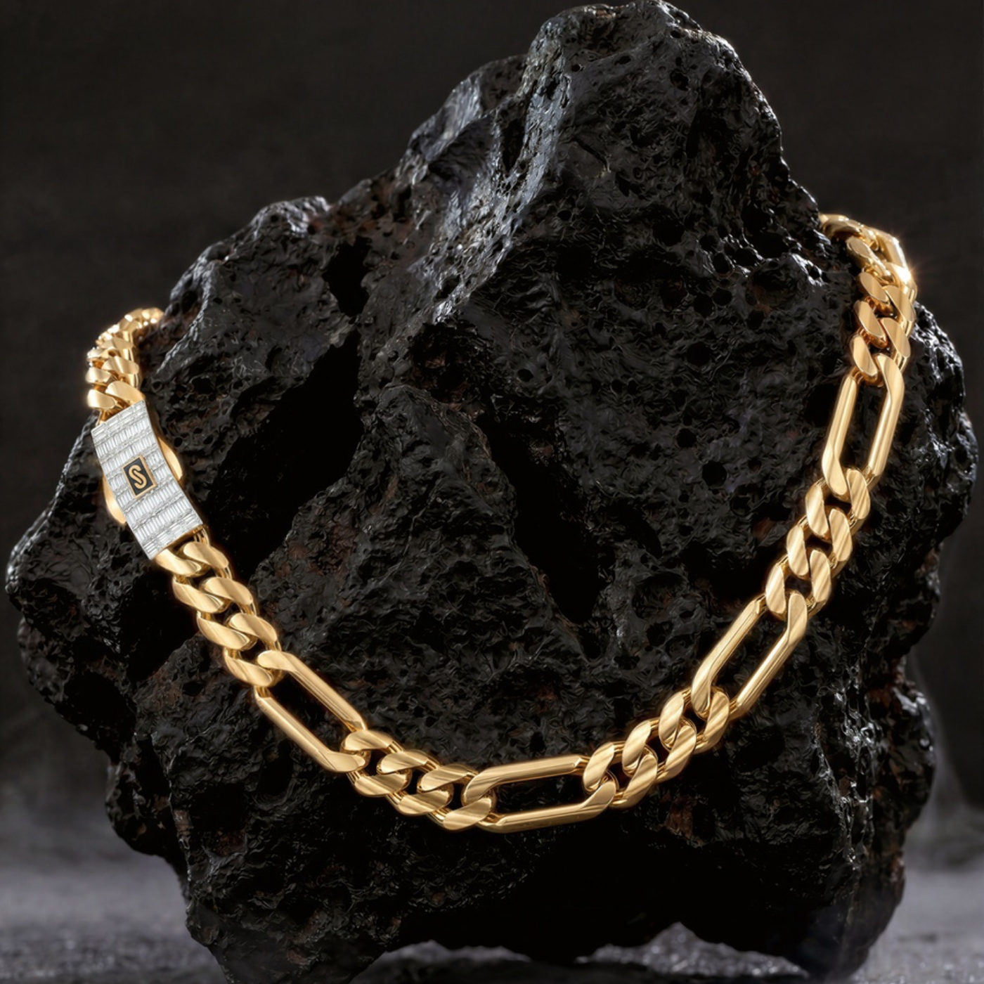 Men's Necklace - Monaco Chain FIGARO Baguette Lock