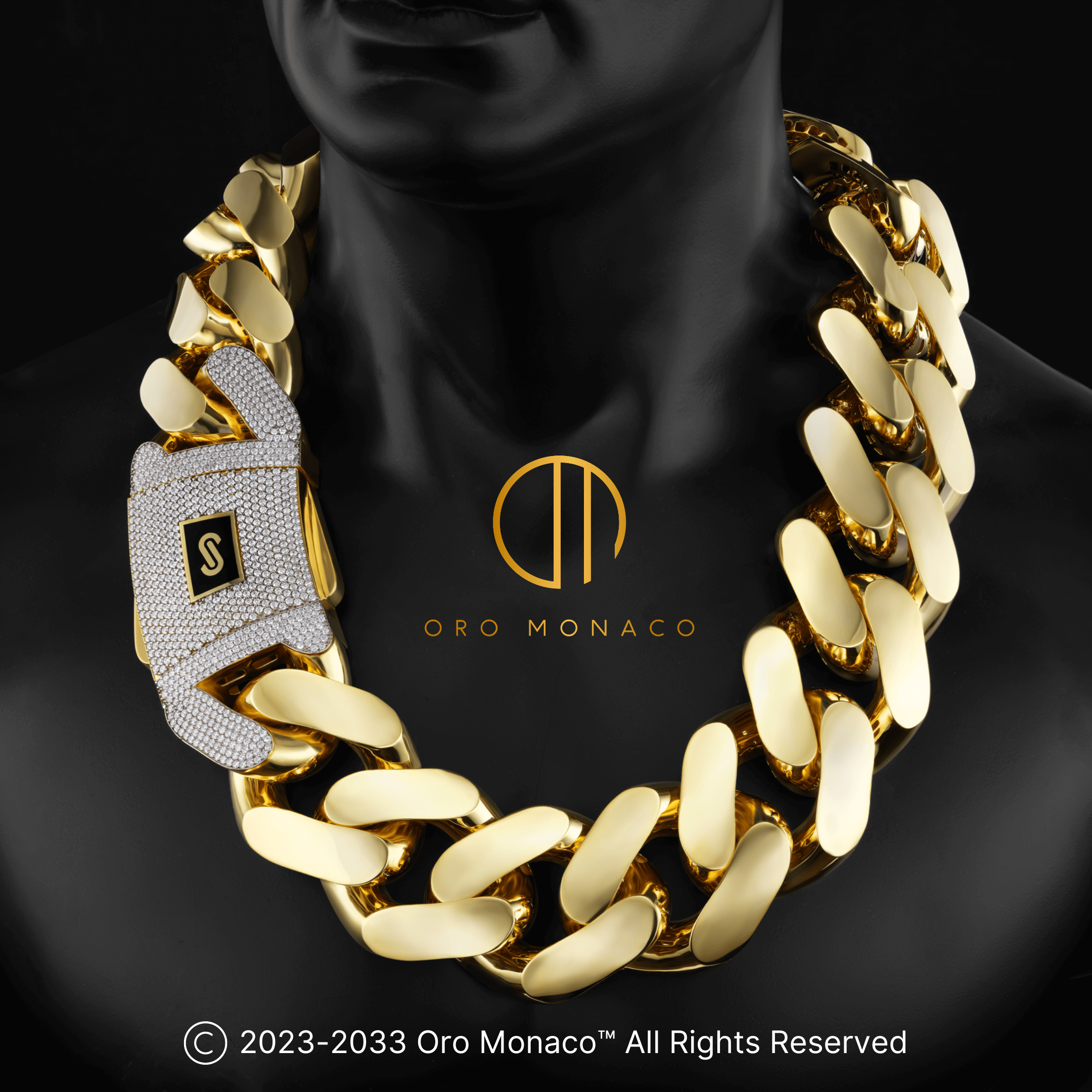 Men's Necklace - Monaco Chain CLASSIC Pavé Lock - 50mm (XXMC)