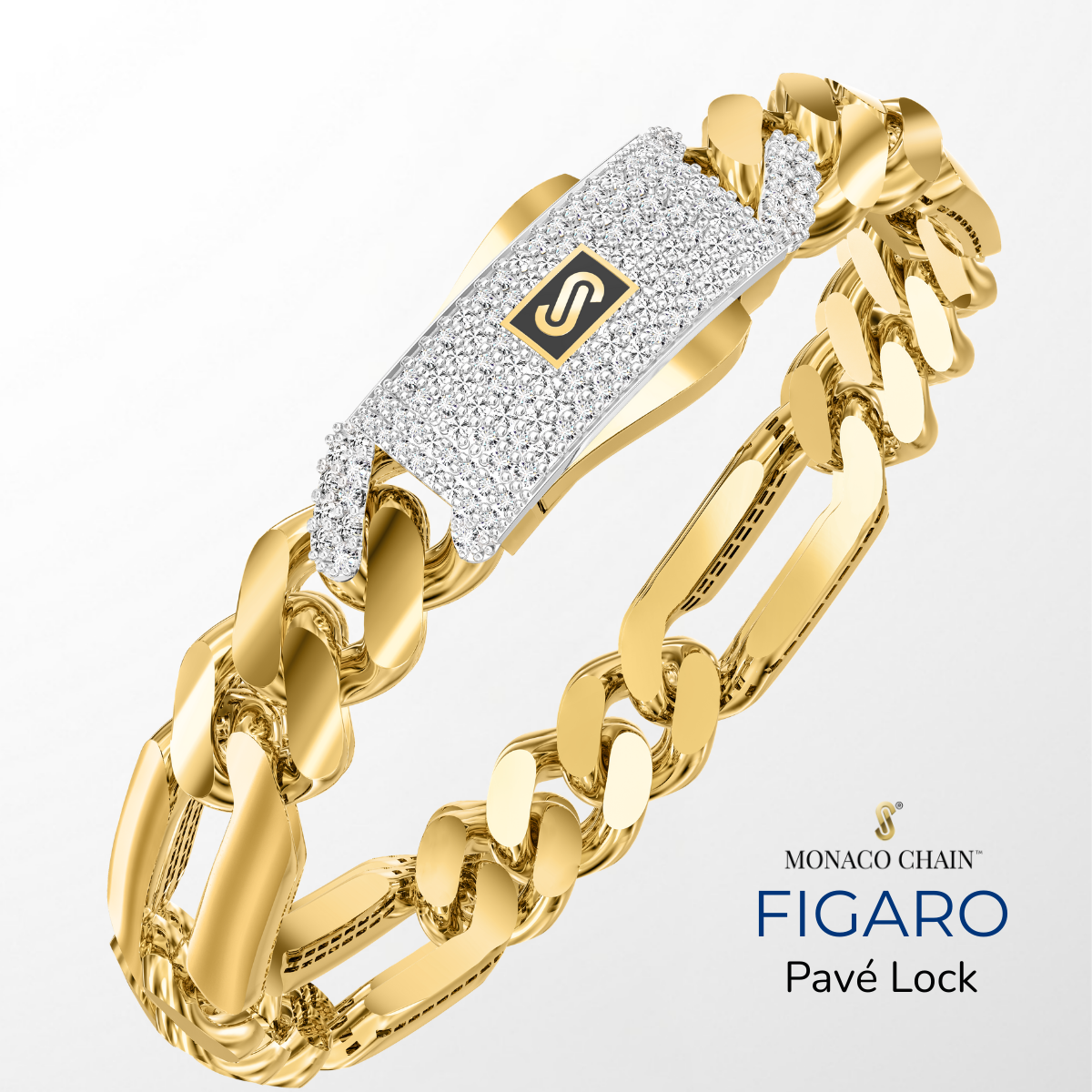Men's Bracelet - Monaco Chain FIGARO Pavé Lock