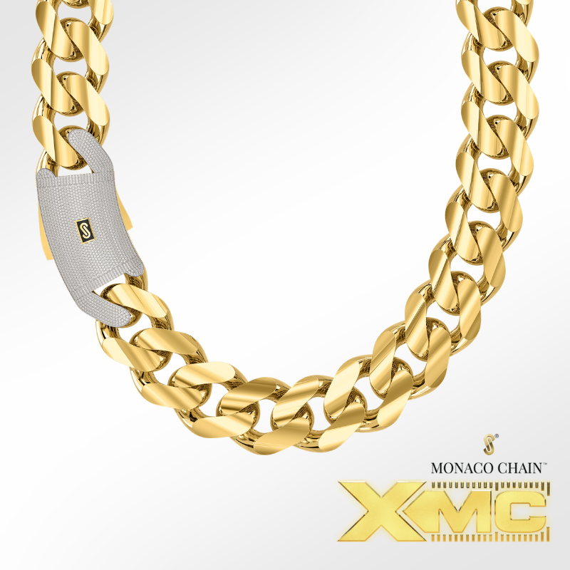 Men's Necklace - Monaco Chain CLASSIC Pavé Lock - 35mm (XMC)