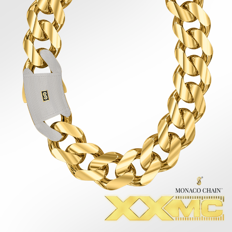 Men's Necklace - Monaco Chain CLASSIC Pavé Lock - 50mm (XXMC)