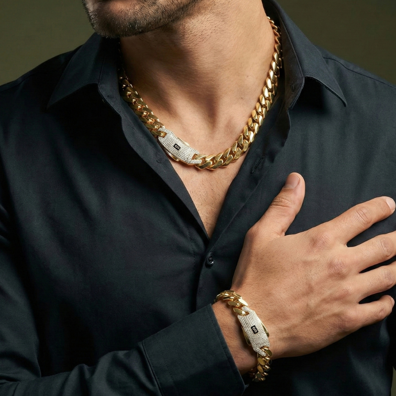 Collar de hombre - Monaco Chain CLASSIC Pavé Lock