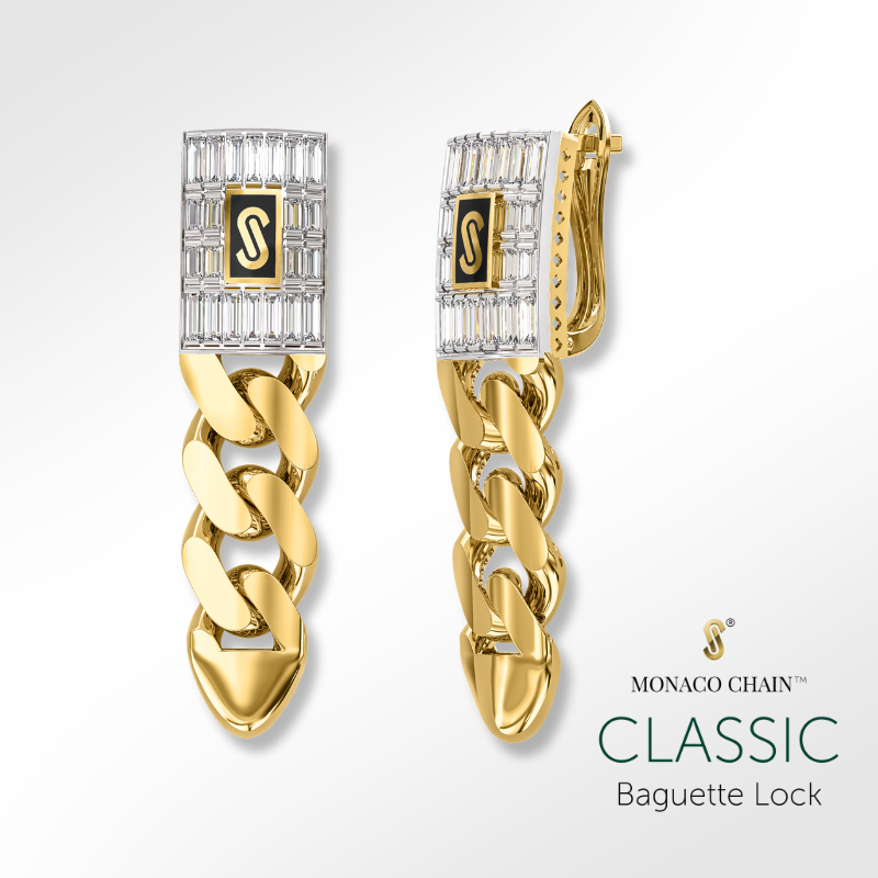 Earrings - Monaco Chain CLASSIC Baguette Lock