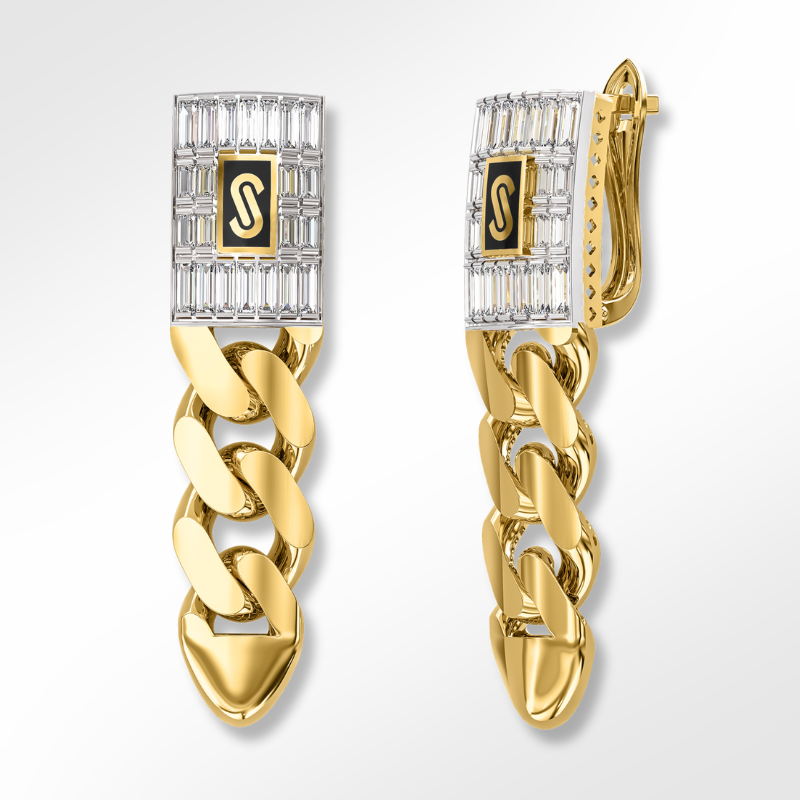 Earrings - Monaco Chain CLASSIC Baguette Lock