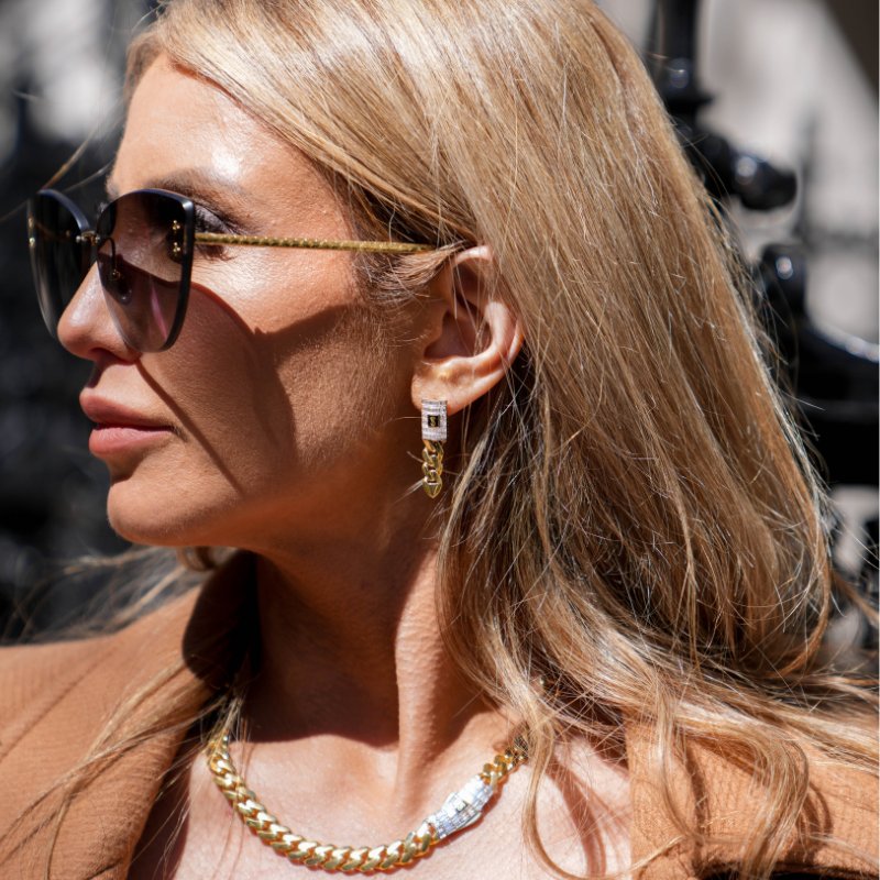 Earrings - Monaco Chain CLASSIC Baguette Lock