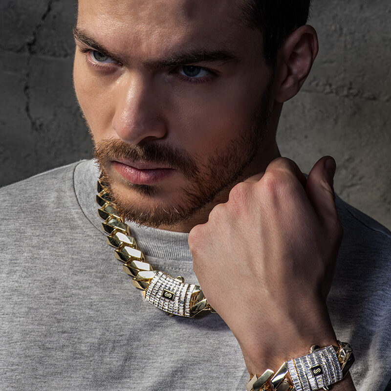 Men's Necklace - Monaco Chain EDGE Baguette Lock