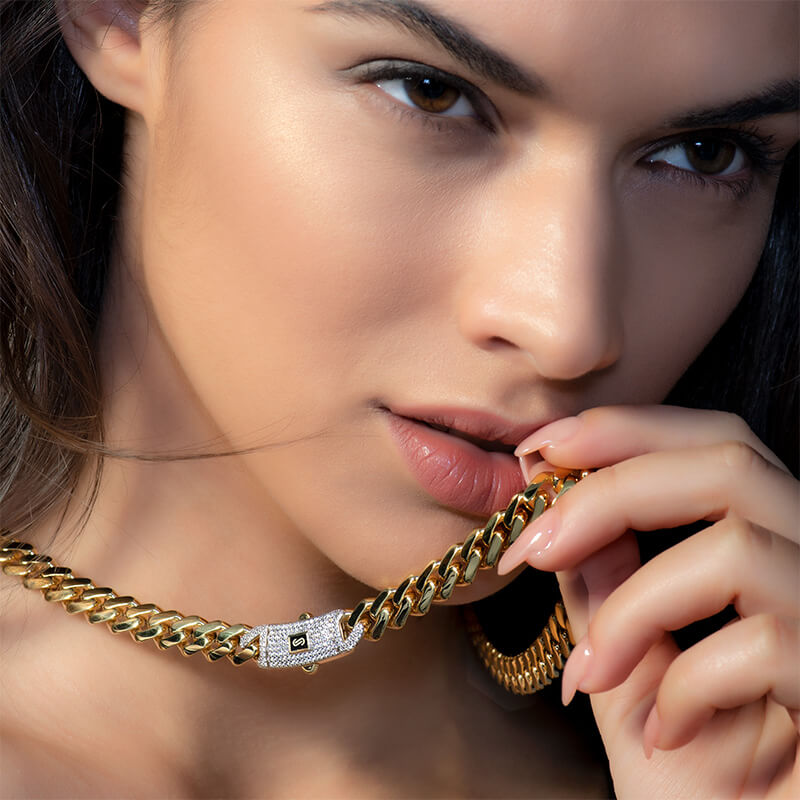 Women's Necklace/Choker - Monaco Chain CLASSIC Pavé Lock